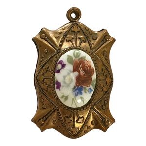 Vintage Porcelain and Metal Pendant Victorian Floral